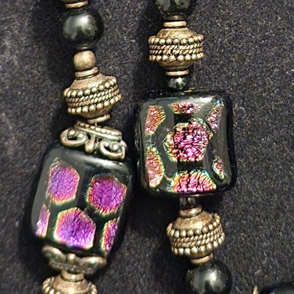 Dichroic Glass Beaded necklace and bracelet set - Picture 3 of 3
